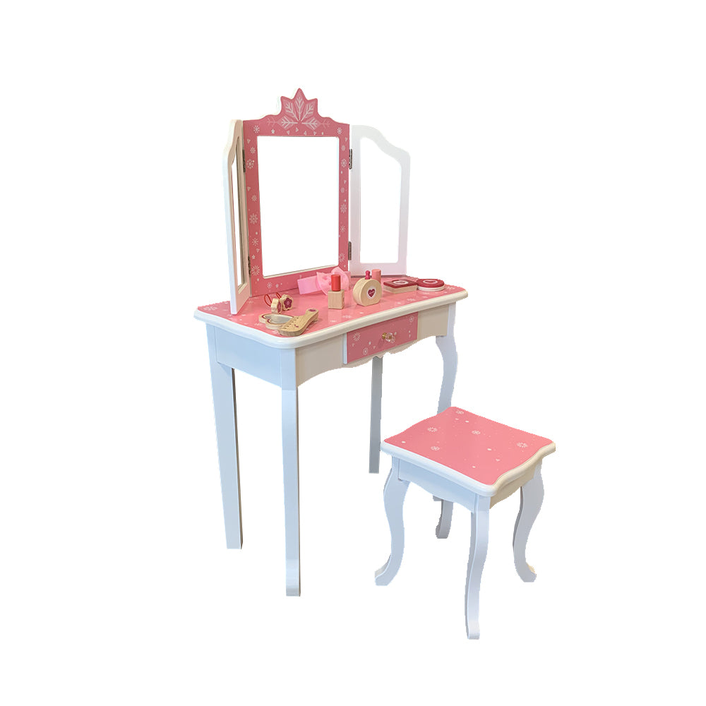 Houten kaptafel kind - Make-up tafel - vanaf 3 jaar - roze en wit