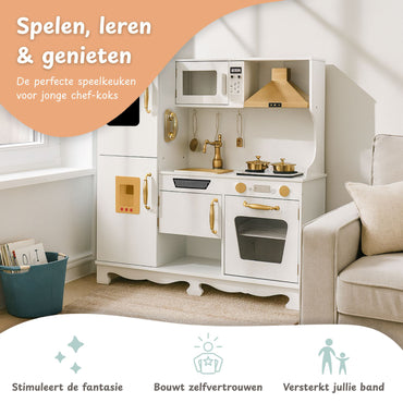 Houten speelkeuken met licht en geluid - Incl. keukengerei - Wit