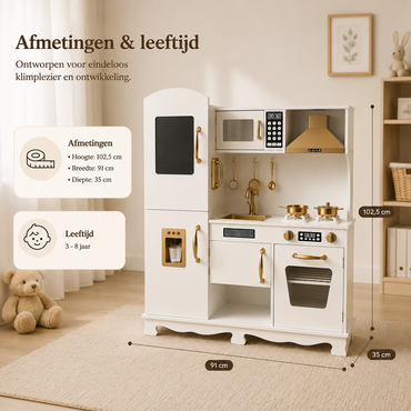 Houten speelkeuken met licht en geluid - Incl. keukengerei - Wit