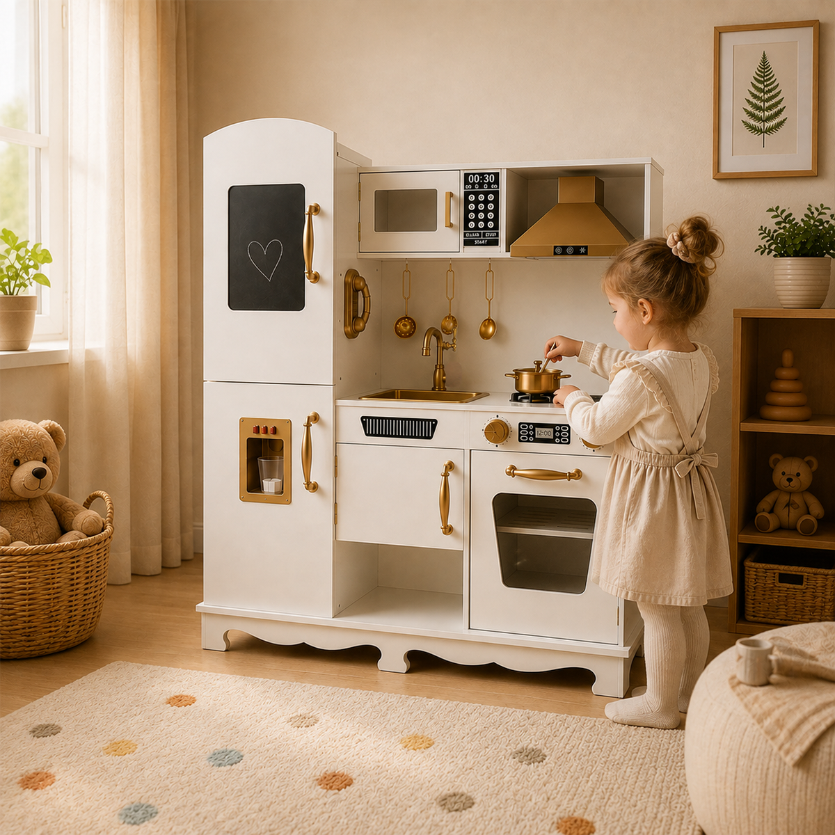 Houten speelkeuken met licht en geluid - Incl. keukengerei - Wit