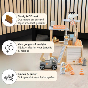 Maxx Kidz Houten Brandweerkazerne - Inclusief accessoires