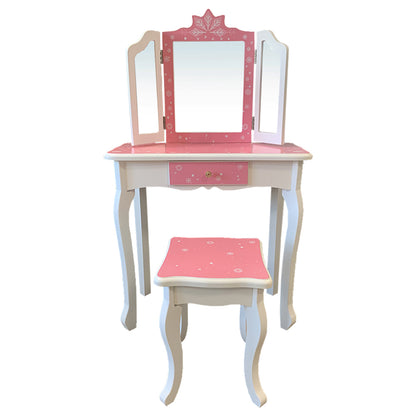Houten kaptafel kind - Make-up tafel - vanaf 3 jaar - roze en wit