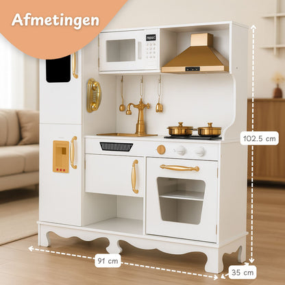 Houten speelkeuken met licht en geluid - Incl. keukengerei - Wit