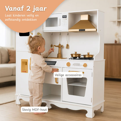 Houten speelkeuken met licht en geluid - Incl. keukengerei - Wit