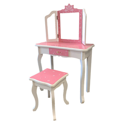 Houten kaptafel kind - Make-up tafel - vanaf 3 jaar - roze en wit