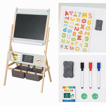 Maxx Kidz Educatief tekenbord - Dubbelzijdig Magnetisch Tekenbord - Verstelbaar Houten Schoolbord