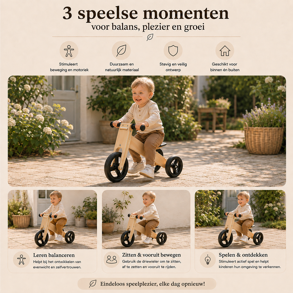 Houten loopfiets 2 in 1