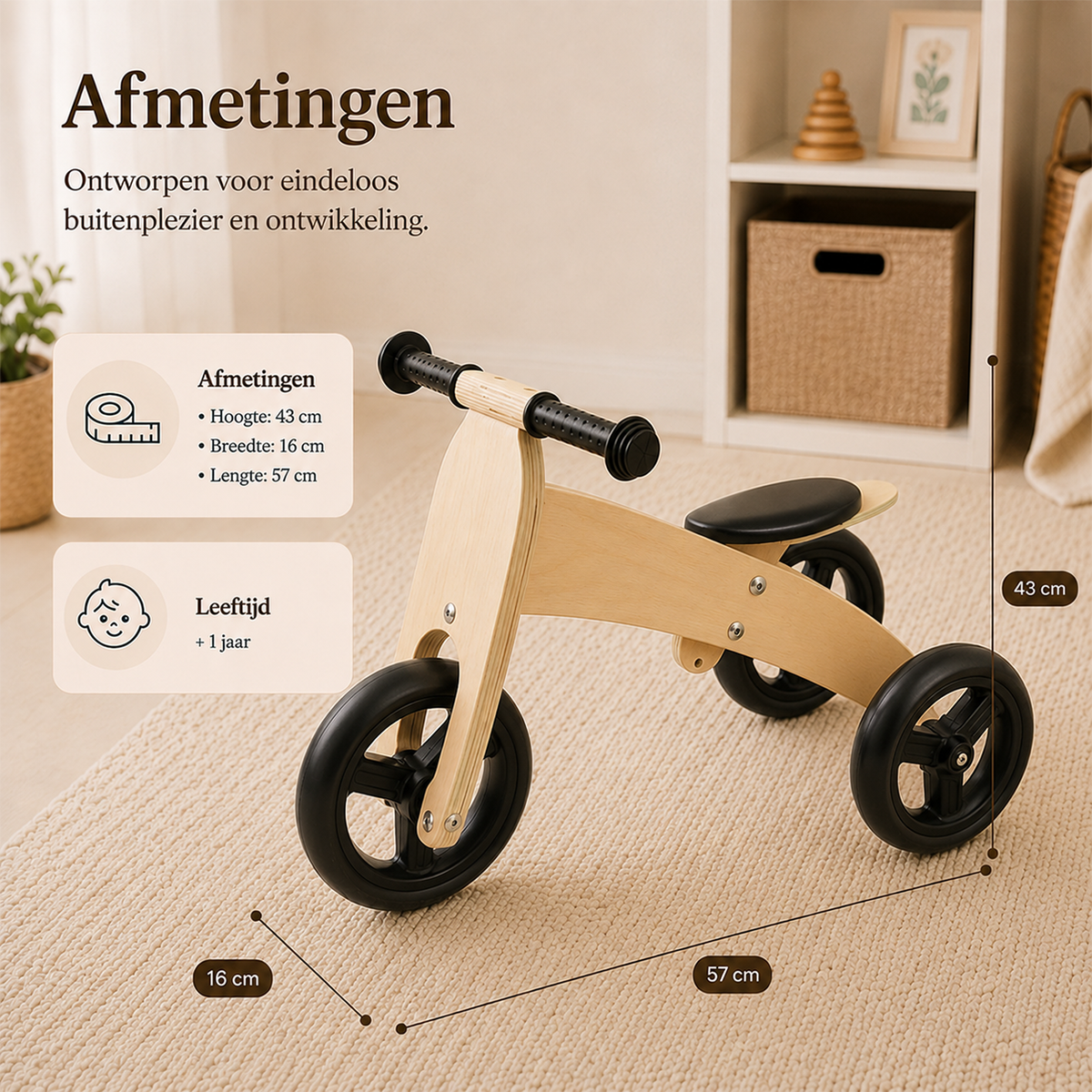 Houten loopfiets 2 in 1