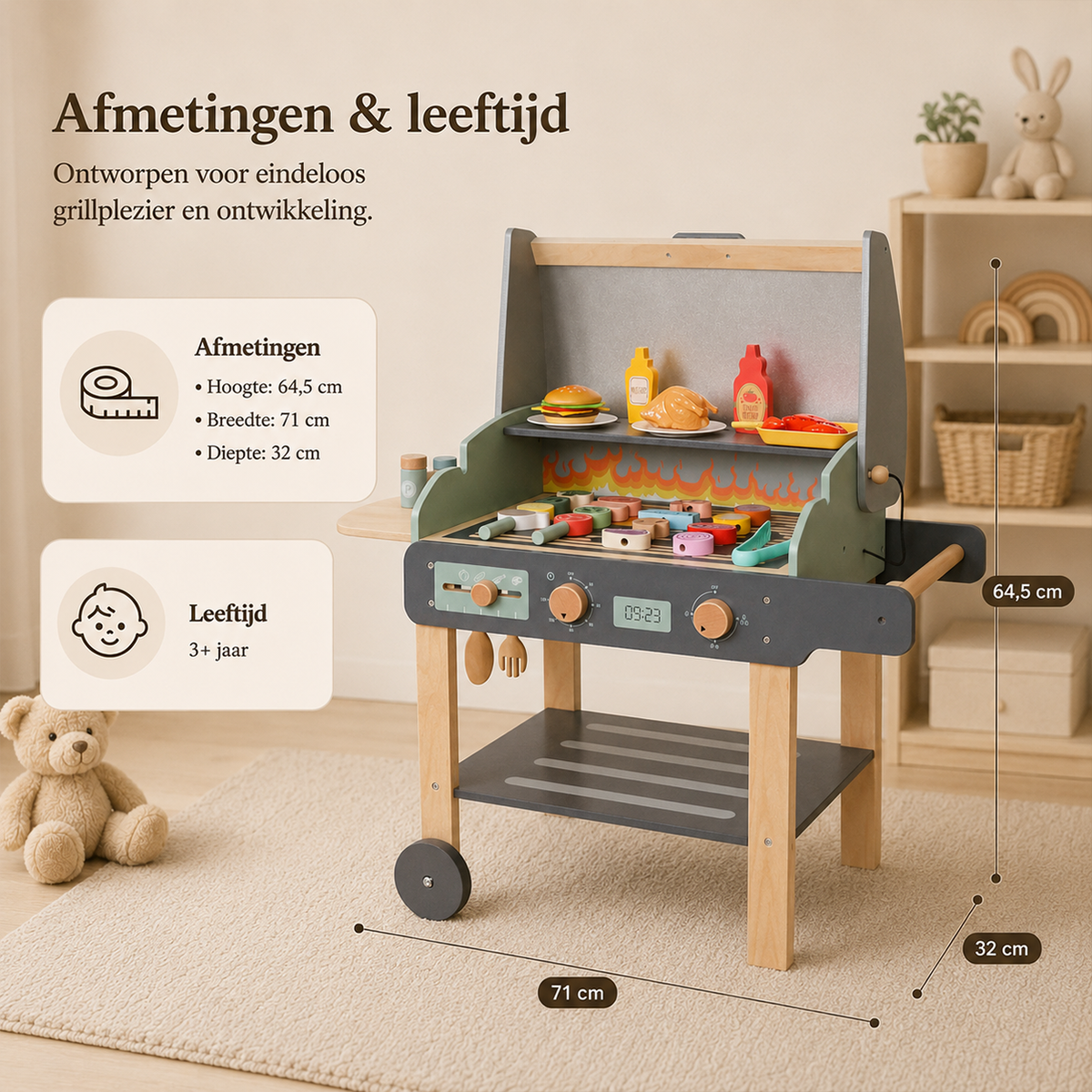 MaxxKidz Houten Speelgoedbarbecue – BBQ Met Accessoires