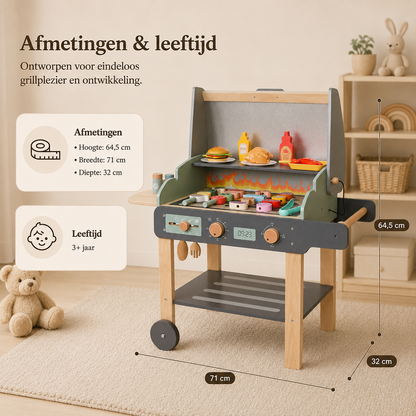 MaxxKidz Houten Speelgoedbarbecue – BBQ Met Accessoires