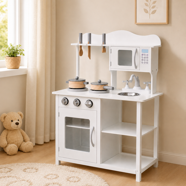 Houten Speelkeuken Wit met Accessoires – Maxx Kidz