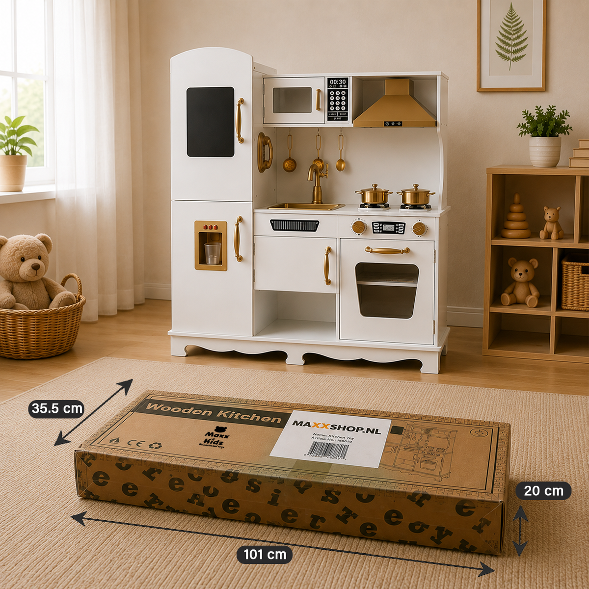 Houten speelkeuken met licht en geluid - Incl. keukengerei - Wit