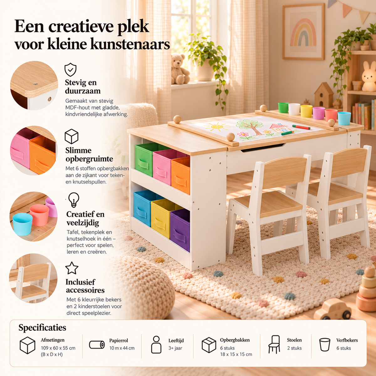 3-in-1 Houten Kindertafel