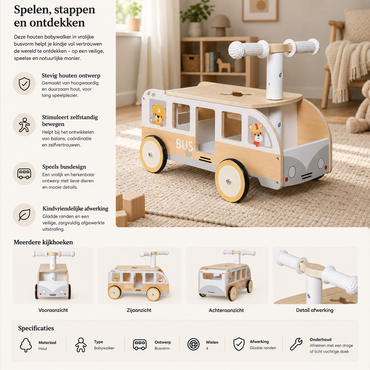Houten Loopwagen Bus voor Peuters – Maxx Kidz