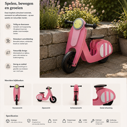 Maxx Kidz- Houten loopscooter - Roze