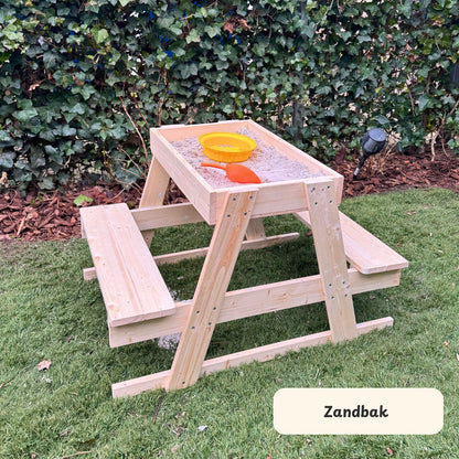 Maxx Kidz Houten Picknicktafel - Zandbak en Krijtbord - Speeltafel