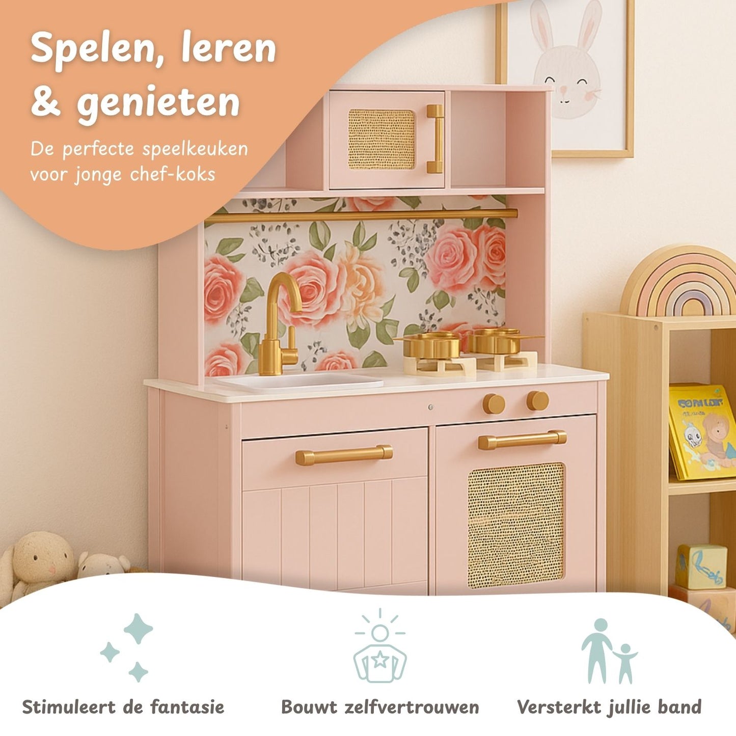 Maxx Kidz - Houten Speelgoed Keuken Roze en Goud