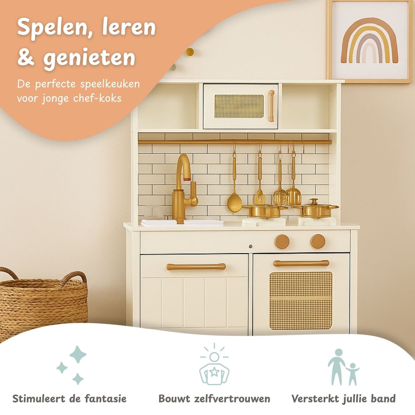 Maxx kidz Houten Speelgoed Keuken - Speelkeuken Wit - Met Licht en geluid