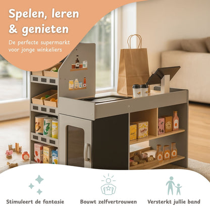 Maxx Kidz Houten Speelgoed Winkel – met 56 Accessoires