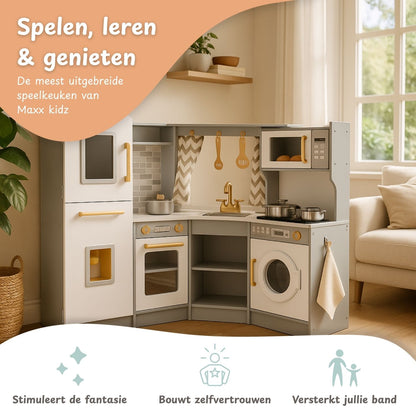 Maxx kidz - Houten Speelgoed Hoekkeuken - Werkende kraan