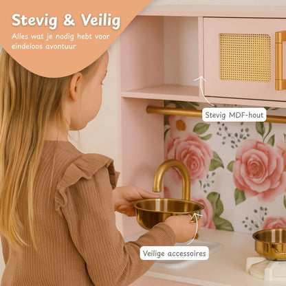 Maxx Kidz - Houten Speelgoed Keuken Roze en Goud