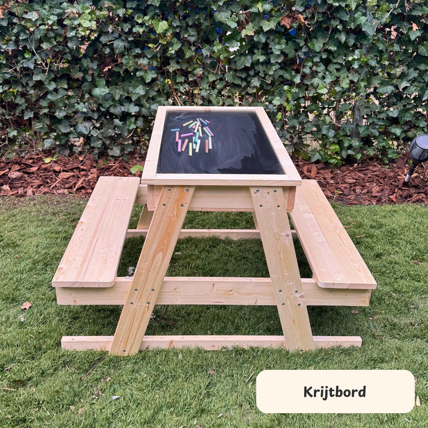 Maxx Kidz Houten Picknicktafel - Zandbak en Krijtbord - Speeltafel