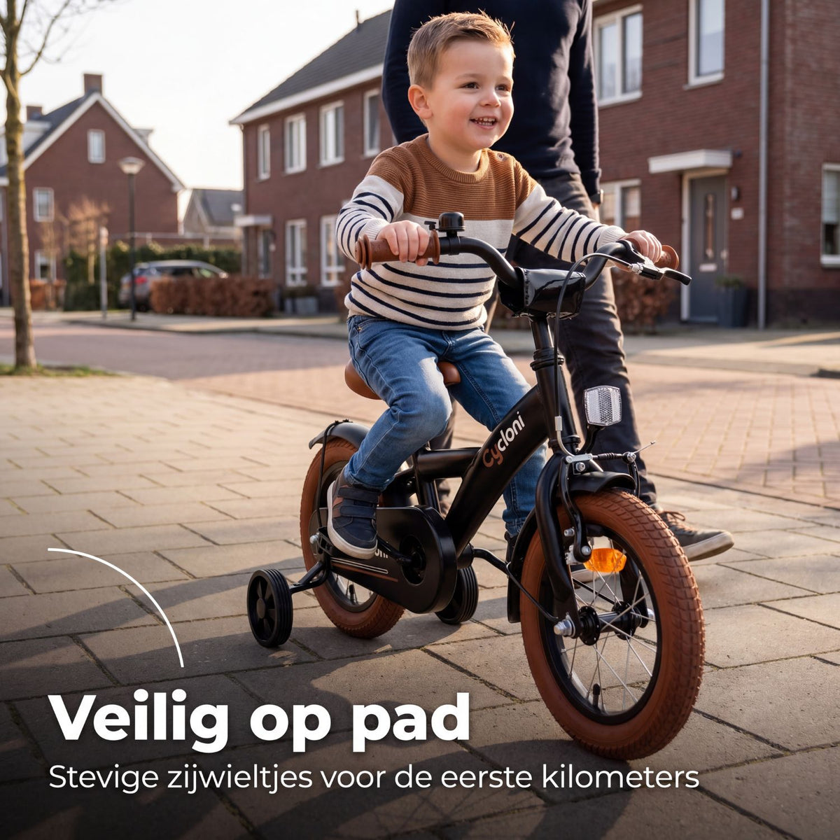 Cycloni Kinderfiets - 12 inch - Zwart met Zijwieltjes