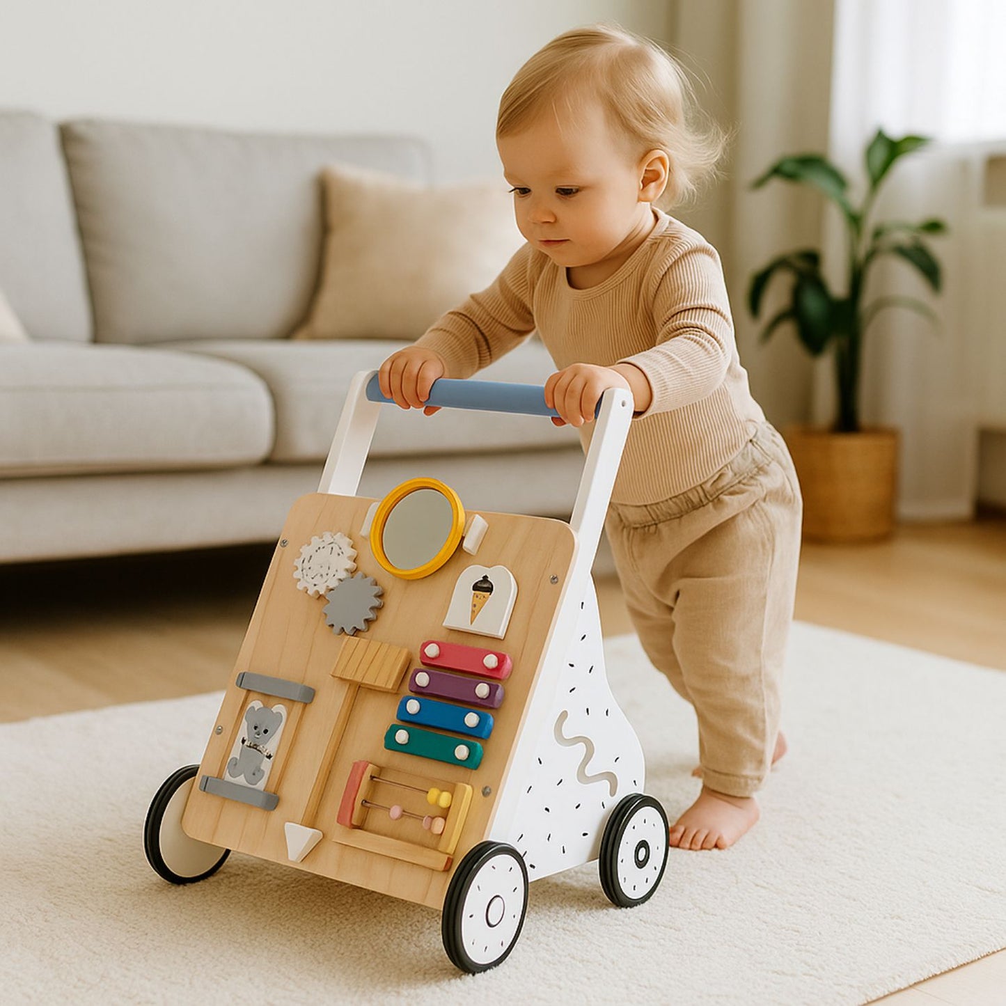 Houten baby walker - Houten speelgoed - Loopwagen - vanaf 1 jaar - Houtkleur