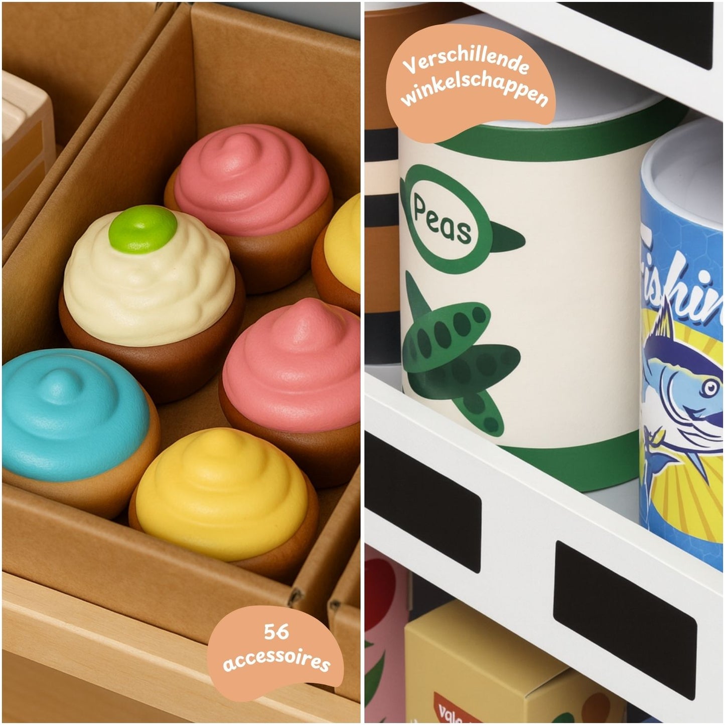 Maxx Kidz Houten Speelgoed Winkel – met 56 Accessoires