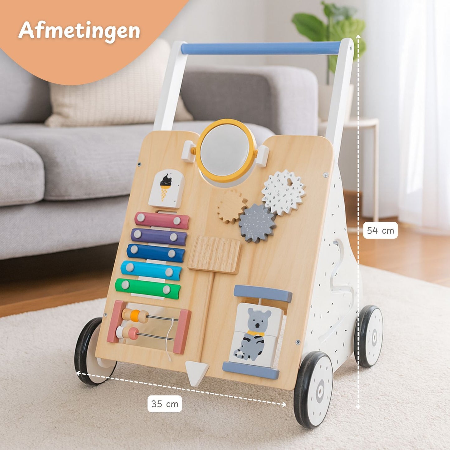 Houten baby walker - Houten speelgoed - Loopwagen - vanaf 1 jaar - Houtkleur