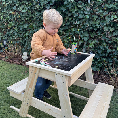 Maxx Kidz Houten Picknicktafel - Zandbak en Krijtbord - Speeltafel