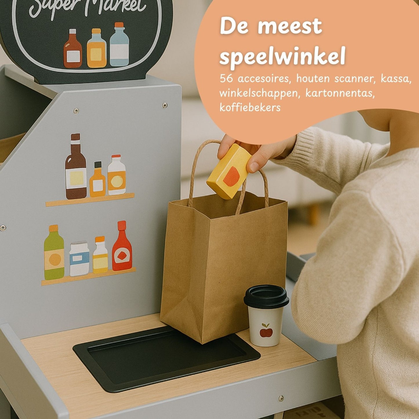 Maxx Kidz Houten Speelgoed Winkel – met 56 Accessoires