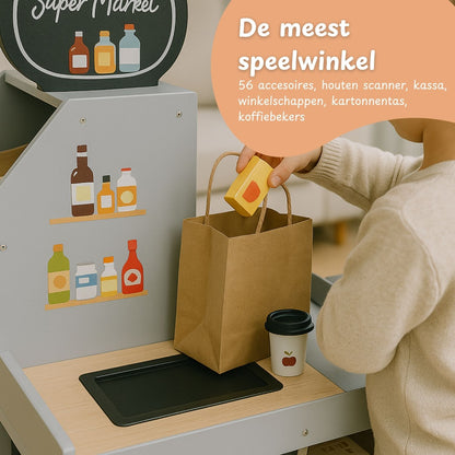 Maxx Kidz Houten Speelgoed Winkel – met 56 Accessoires