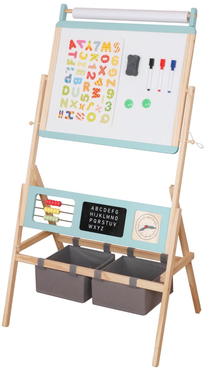 Maxx Kidz Educatief tekenbord - Dubbelzijdig Magnetisch Tekenbord - Verstelbaar Houten Schoolbord