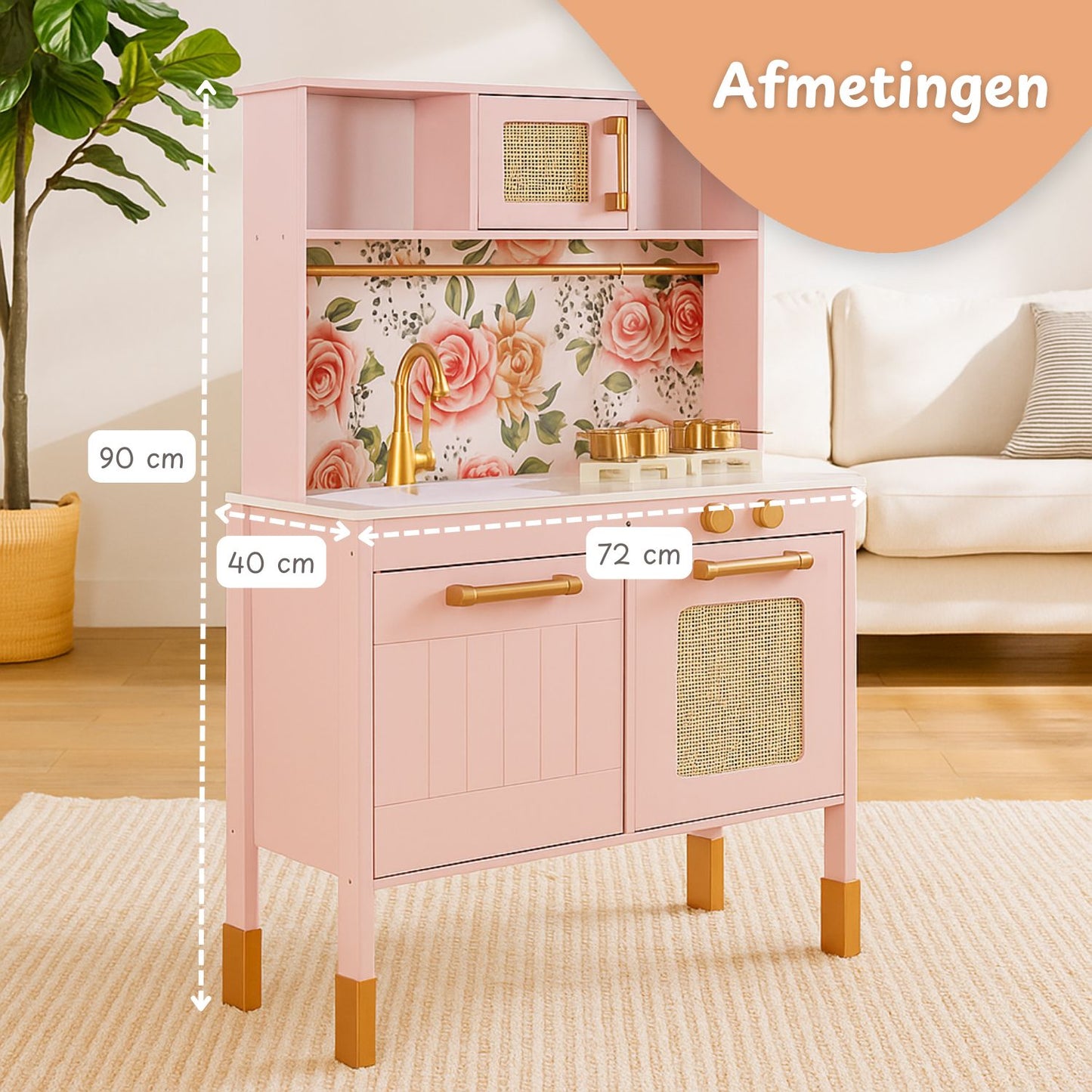 Maxx Kidz - Houten Speelgoed Keuken Roze en Goud