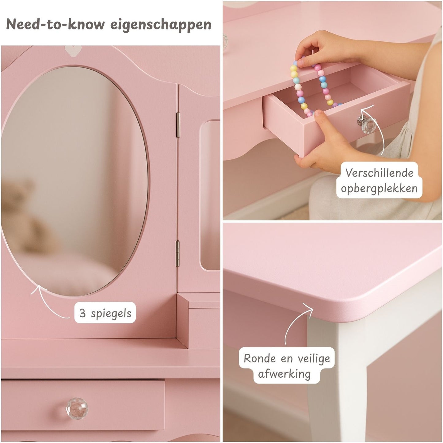 Maxx Kidz - Houten Kaptafel - Roze