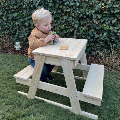 Maxx Kidz Houten Picknicktafel - Zandbak en Krijtbord - Speeltafel