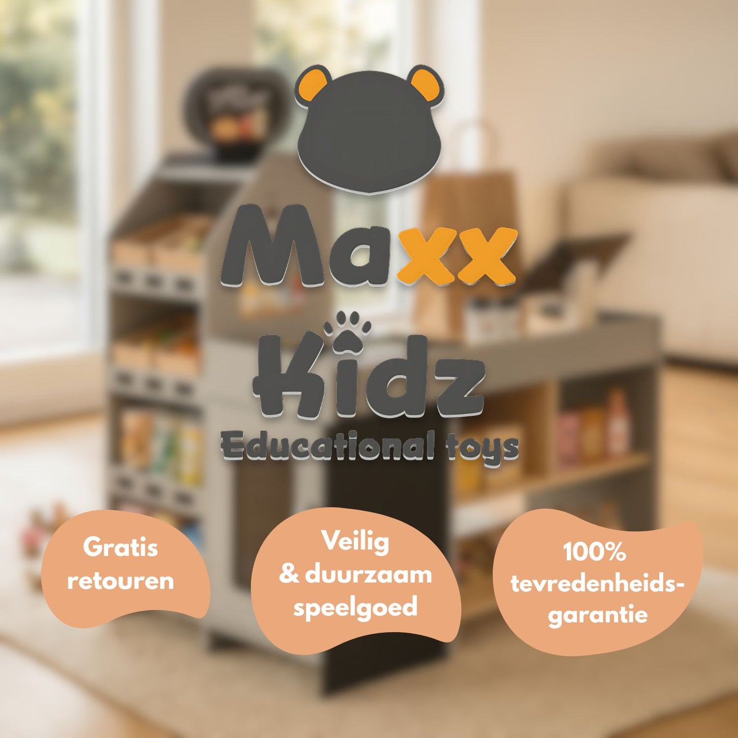 Maxx Kidz Houten Speelgoed Winkel – met 56 Accessoires
