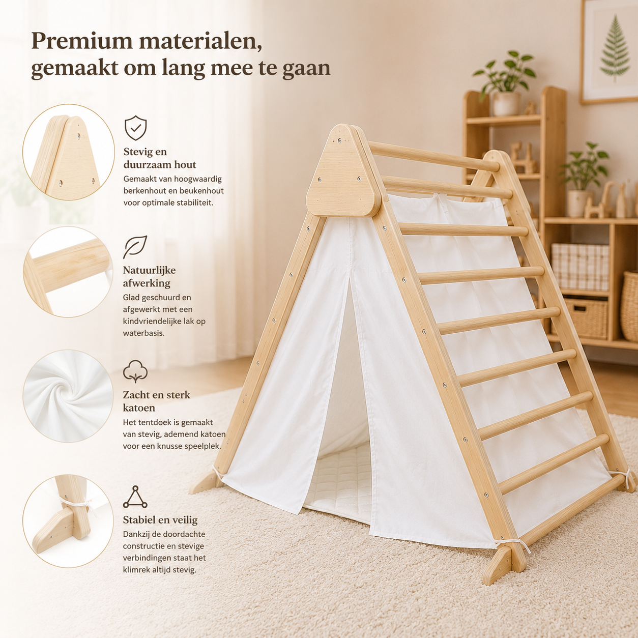Maxx Kidz - Pikler klimdriehoek - Met tent