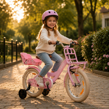Cycloni Kinderfiets - 14 inch - Roze met Zitje – Inclusief Zijwieltjes