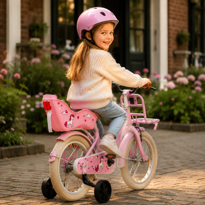 Cycloni Kinderfiets - 12 inch - Roze met Zitje – Inclusief Zijwieltjes