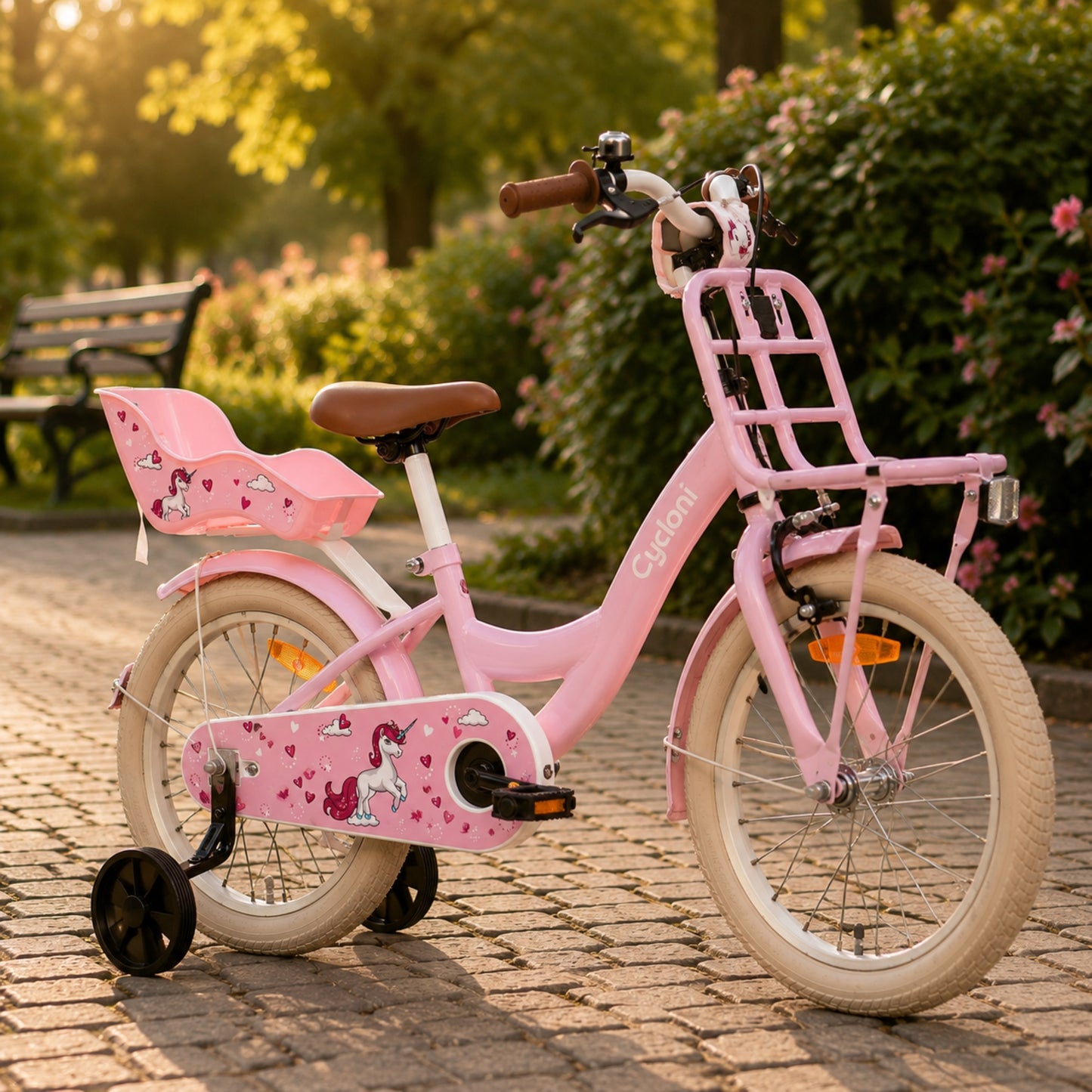 Cycloni Kinderfiets - 12 inch - Roze met Zitje – Inclusief Zijwieltjes