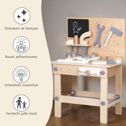 Houten gereedschapset - Werkbank - Kinderspeelgoed - vanaf 3 jaar - Hout