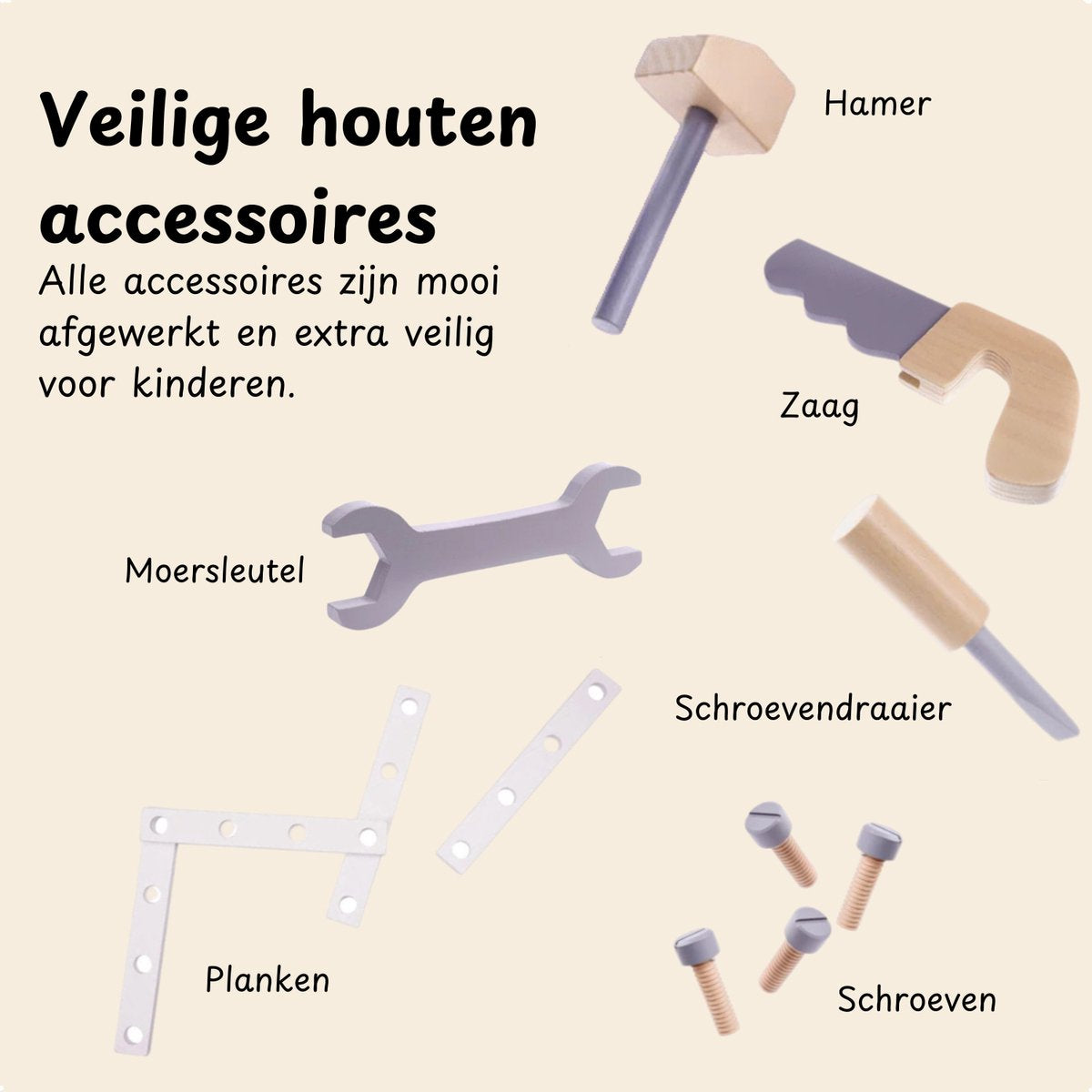 Houten gereedschapset - Werkbank - Kinderspeelgoed - vanaf 3 jaar - Hout