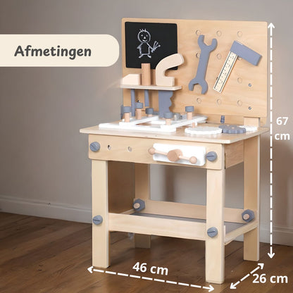Houten gereedschapset - Werkbank - Kinderspeelgoed - vanaf 3 jaar - Hout