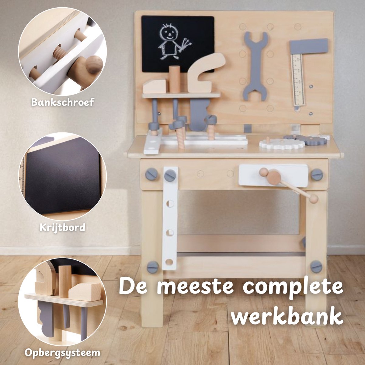 Houten gereedschapset - Werkbank - Kinderspeelgoed - vanaf 3 jaar - Hout