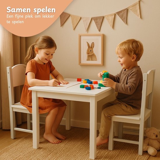 Maxx Kidz - Kindertafel met 2 stoeltjes - Speeltafel Peuters – Wit