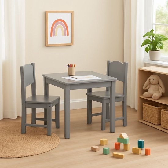 Maxx Kidz - Kindertafel met 2 stoeltjes - Speeltafel Peuters – Grijs