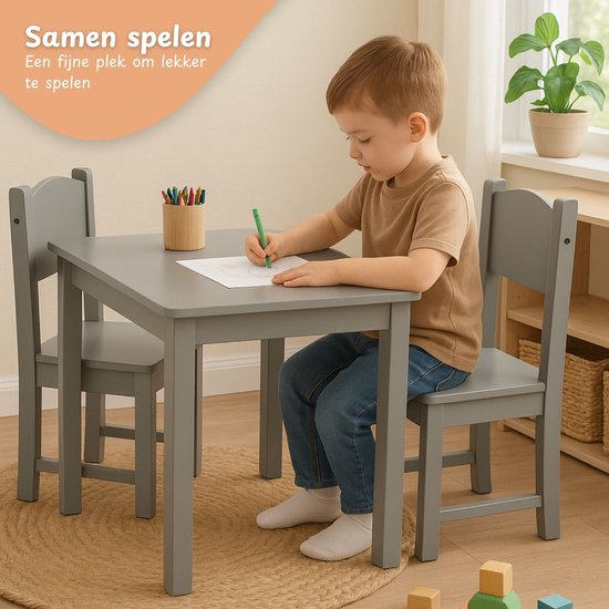 Maxx Kidz - Kindertafel met 2 stoeltjes - Speeltafel Peuters – Grijs