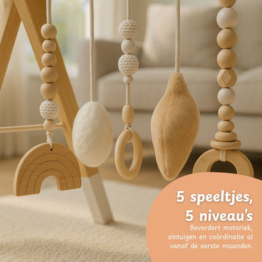 Houten Babygym inclusief 5 speeltjes Maxx Kidz - 0 tot 6 maanden